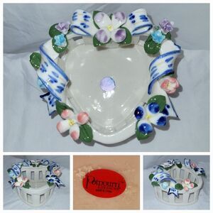 Potpourri Designs Decor Candy Dish Floral Heart Shaped Basket